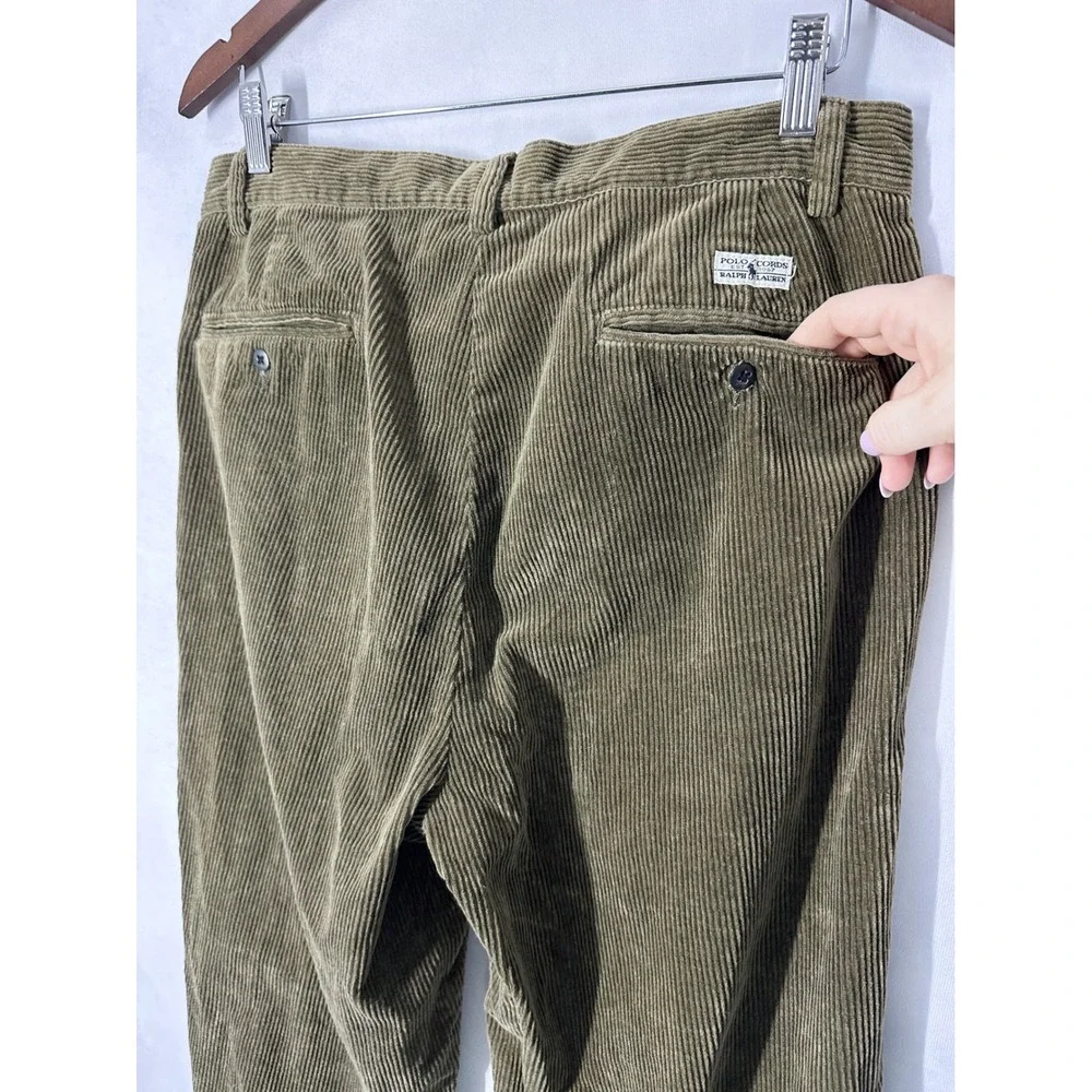 Vintage Polo Ralph Lauren Olive Green Corduroy Andrew Pant Mens Size 33 x 30